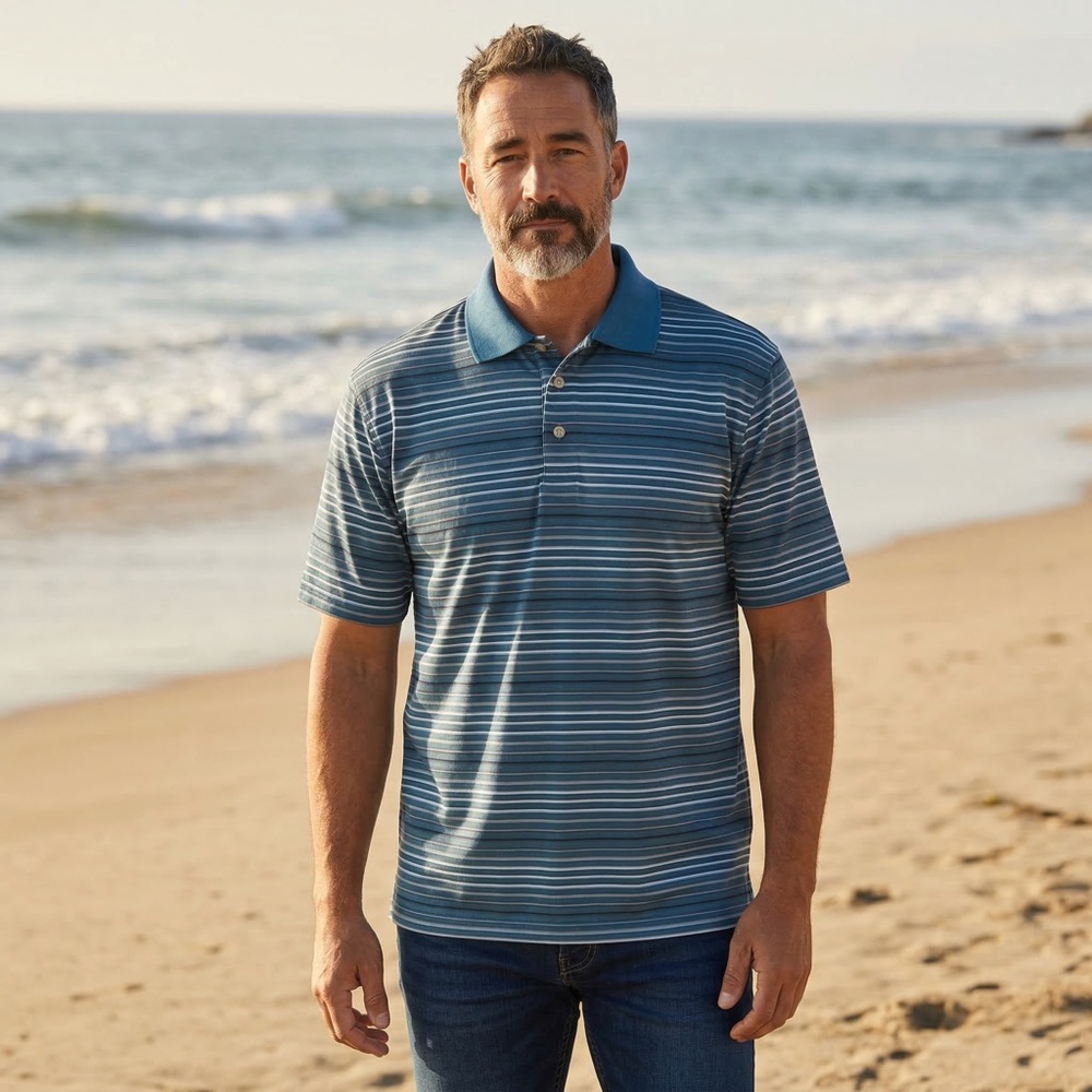 Grand Slam Men’s Polo Shirt | Like New | Blue Striped Golf Casual Classic Fit